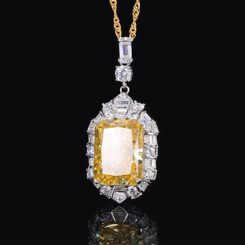 S925 Silver High-Carbon Diamond Luxury Pendant Necklace, 12x16mm Main Stone, Fashionable European and American Design, Perfect Women's Jewelry Pi