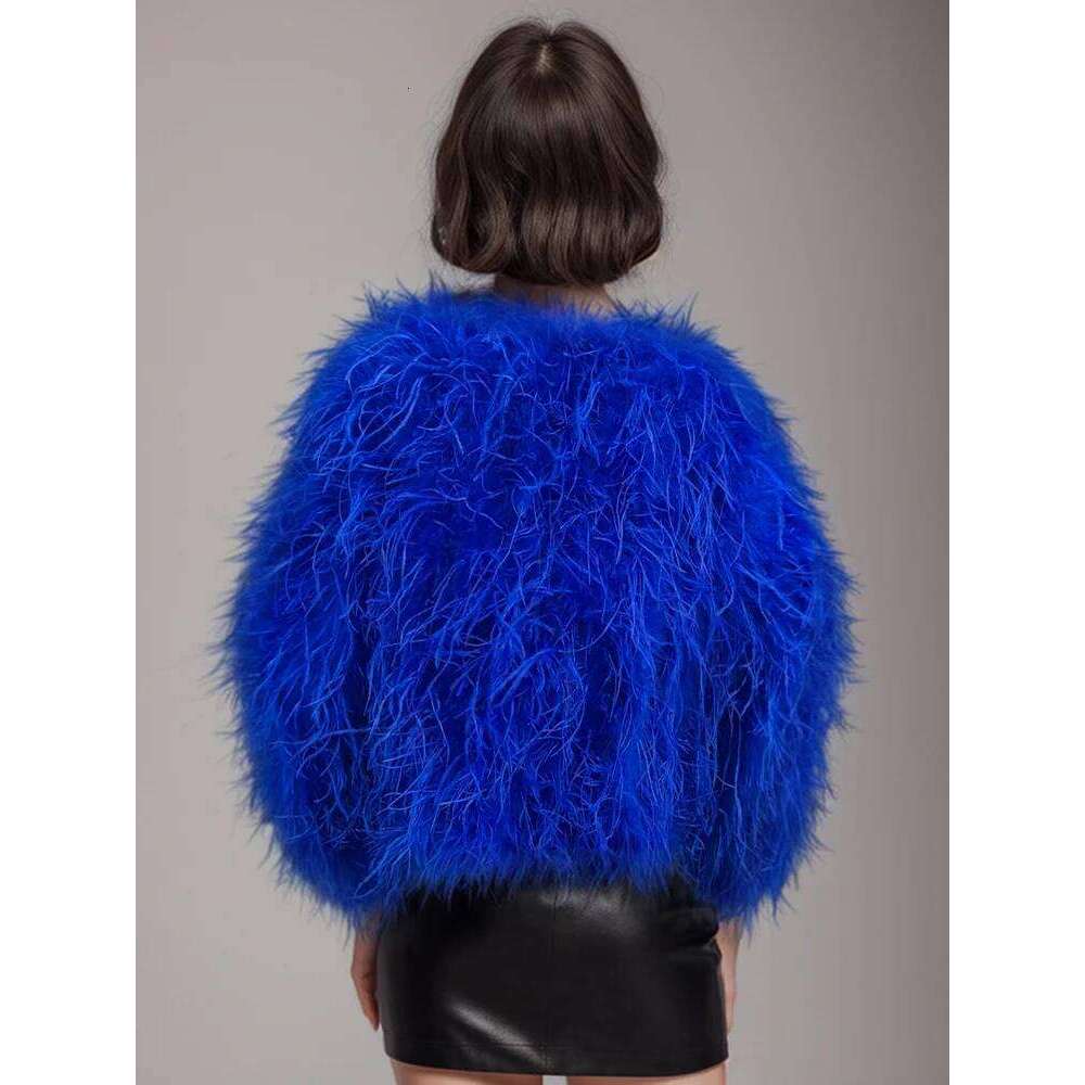 Winter True Ostrich Hair Casual Long Sleeve Imported Fur Women's Warm Jacket Size Customizable