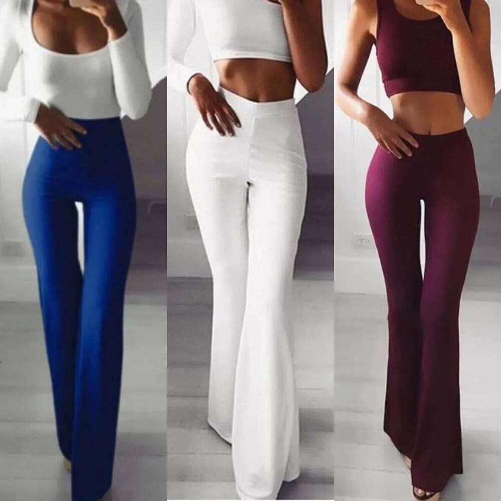 Spring Autumn Elegant Female Women's Palazzo Flared Wide Legs Pants High Waist Office Ladies Solid Career Long Trousers