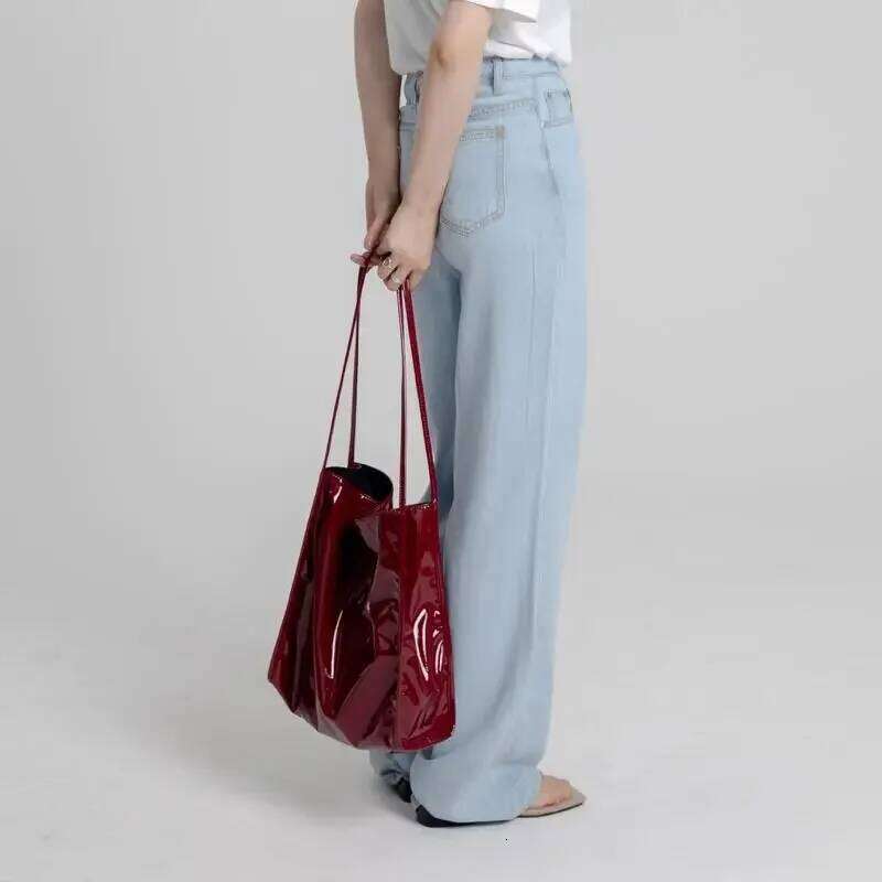 Vintage Female Large Capacity Ladies Shopping Bag Fashion Patent Leather Women Shoulder Bags Casual Solid Color Tote Handbags