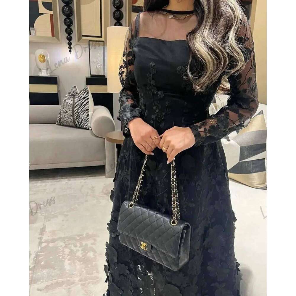Lena Luxurious Women's Evening for Special Ocns Long Sleeves Custom Made Elegant Party Dresses Woman Wedding Black