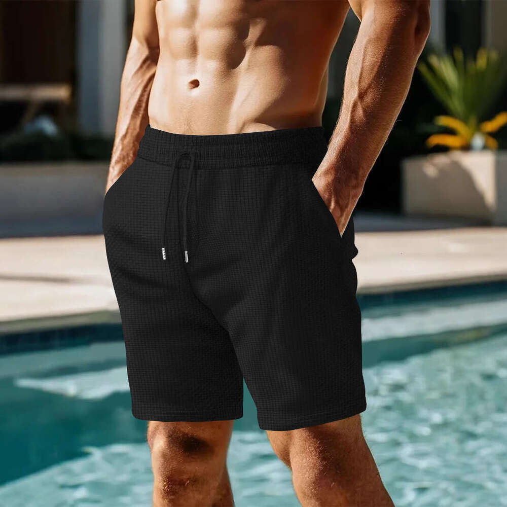 Men's New Beach Summer Sports Casual Solid Color Plaid Vacation Shorts B5