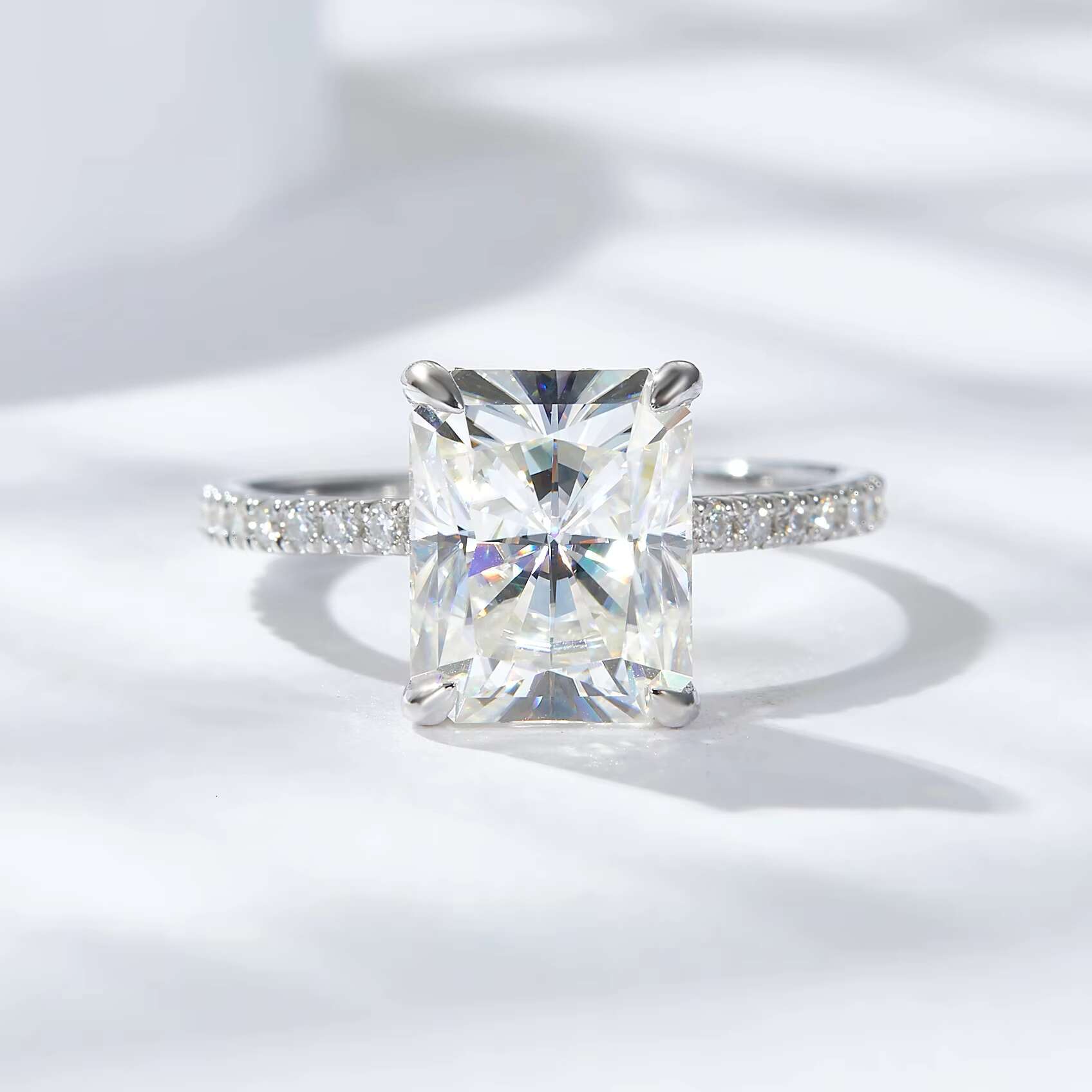 GRA Certified Radiant Cut 4CT Silver Moissanite Wedding Ring for Women Lucky Wedding Band