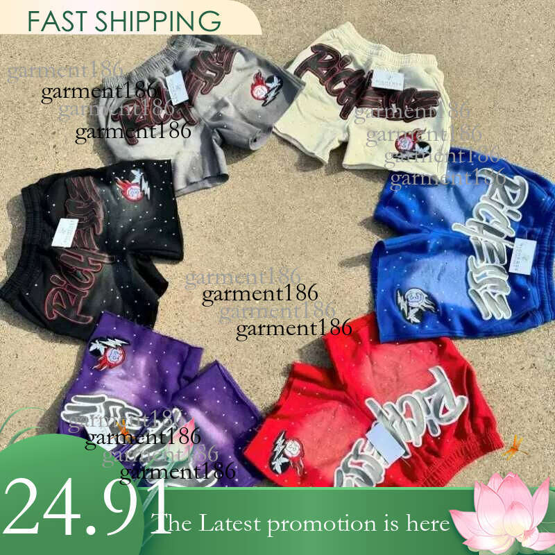 Y2K Harajuku mens shorts with rhinestone letter printed cotton sweater fashionable new hip-hop basketball street loose casual shorts X25 7a4