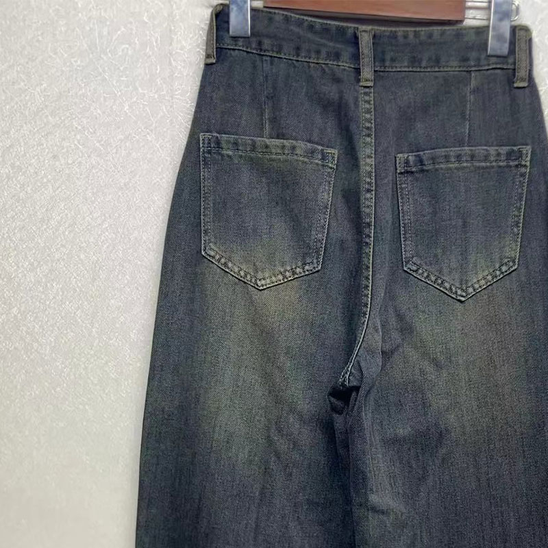 Factory customized wholesale vintage fashion high waist pleated wide leg jeans 24-0810