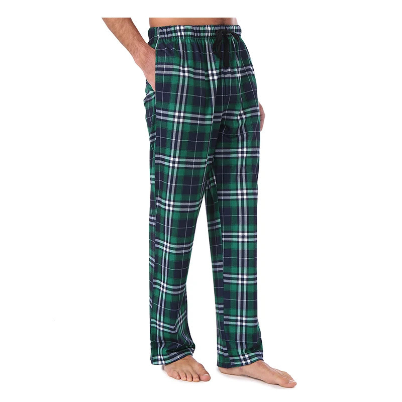 Mens Home Pants Cotton Flannel Autumn Winter Warm Sleep Bottoms Male Plus Size Plaid Print Sleepwear Pajama For Men 250610