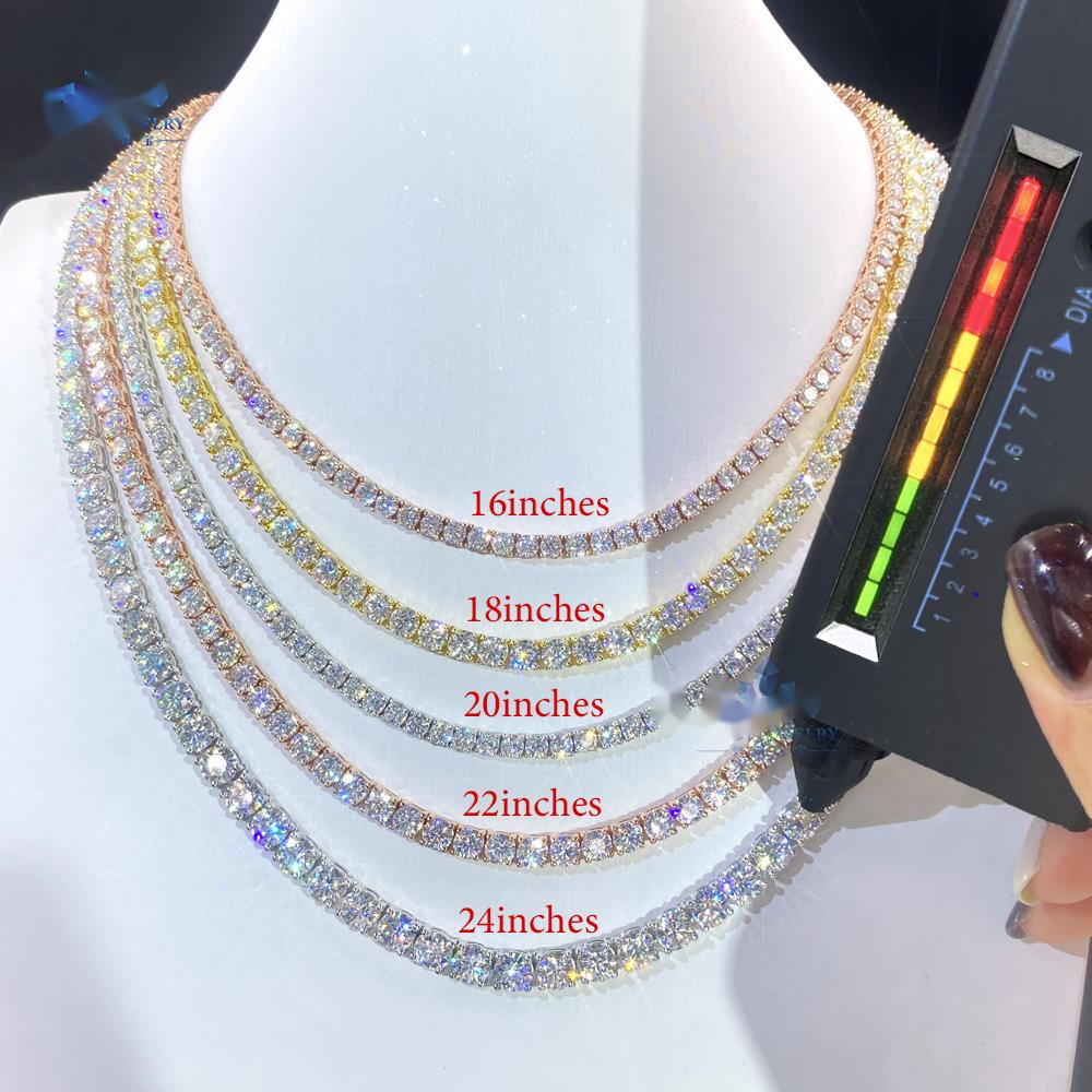 OACOCA Hip Hop 925 Sterling Silver VVS Moissanites Chea Diamond Necklacep Price Tennis Chain with 2mm-6.5mm Sizes GRA