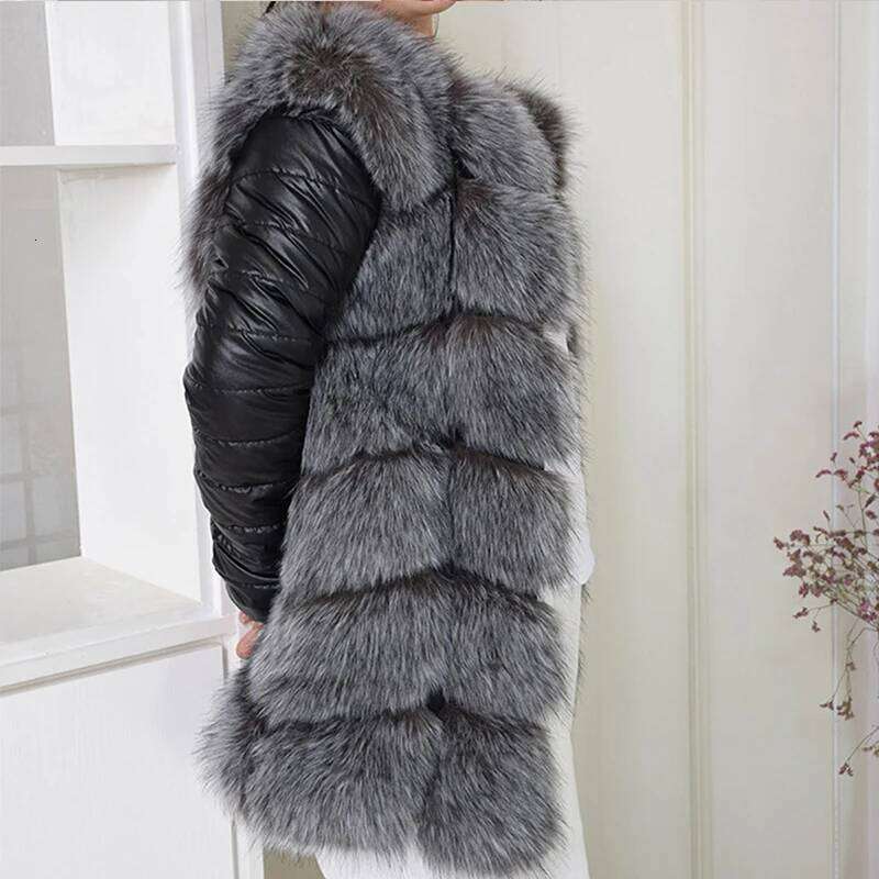HJQJLJLS 2021 Winter Women Fashion Removable PU Sleeve Faux Coat Thick Warm Artifical Overcoat Female Fake Fur Jacket