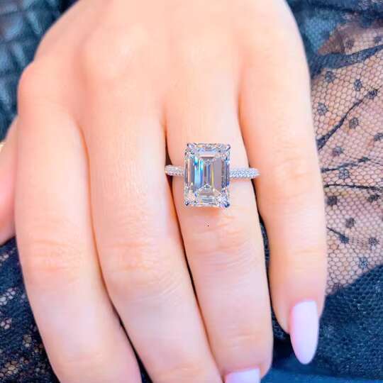 18k 14k 10k Yellow White Gold Ring 5CT Igi Gia Certified Hpht Lab Grown Emerald Cut Diamond Cvd Diamond Engagement Wedding Ring