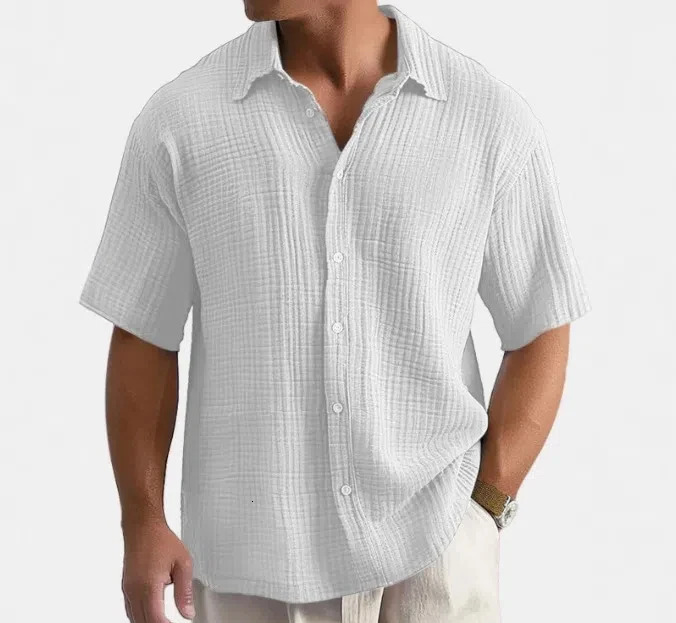 Breathable Hawaiian Style Shirt Mens Summer Loose Casual Short Sleeved Shirt Beach Vacation Street Wear 250611