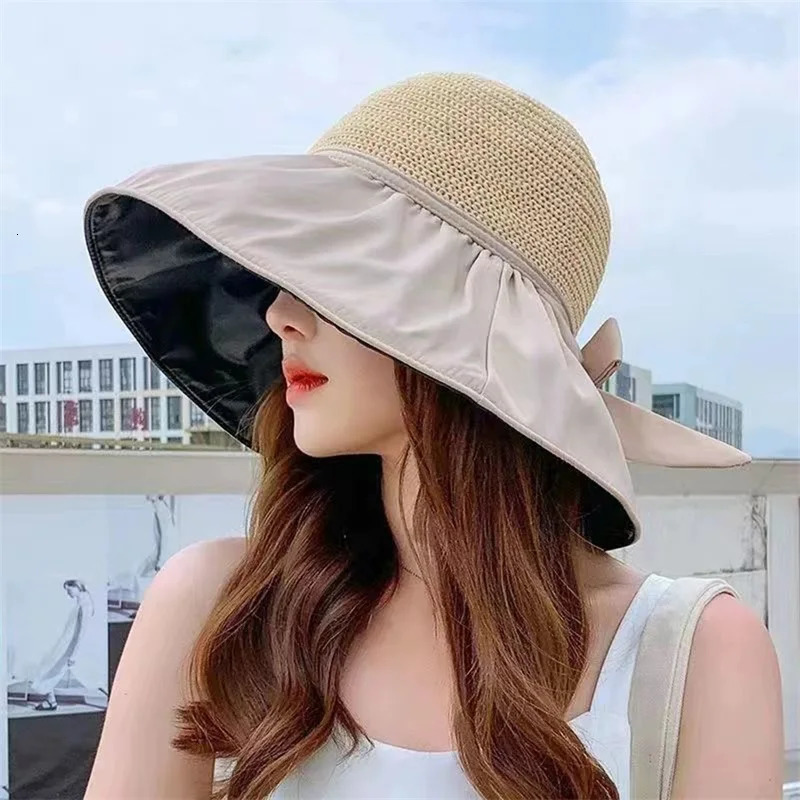 Women s Wide Brim Sun Hat with Bowknot Ribbon Lightweight Foldable UV Protection Bucket Hat for Outdoor Activities 250610
