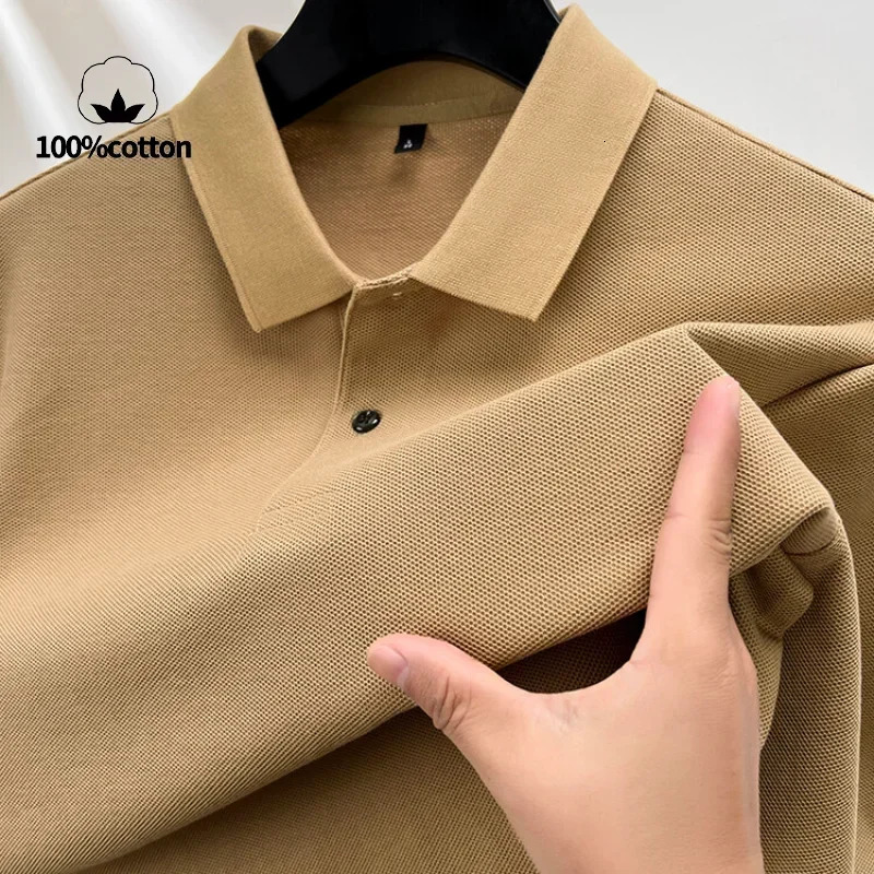 Mens % Cotton Polo ShirtSummer Fashion Casual Long Sleeve Breathable Lapels Tshirt 10 Colors Perfect for Golf Sports 250610