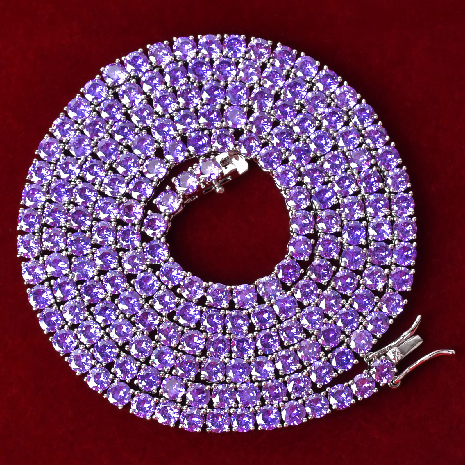 Aokaishen Purple Tennis Chain Necklace Hip Hop Rock Street Jewelry AA Cubic Zirconia 24K Real Gold Color Plated 250609
