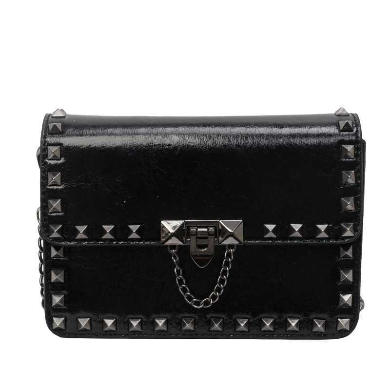 Rivet Small Shoulder Bags For Women Punk style Crossbody Bag Fashion Chain Flap Bag PU Leather Purses Designer Female Handbags XJ250610