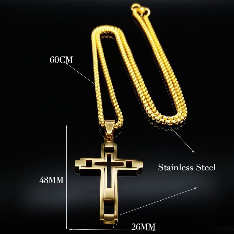 Hip Hop Cross Stainless Steel Chain Necklaces Gold Color Long Pendant Necklace for Women/Men Jewelry collier homme N6055S05 250428