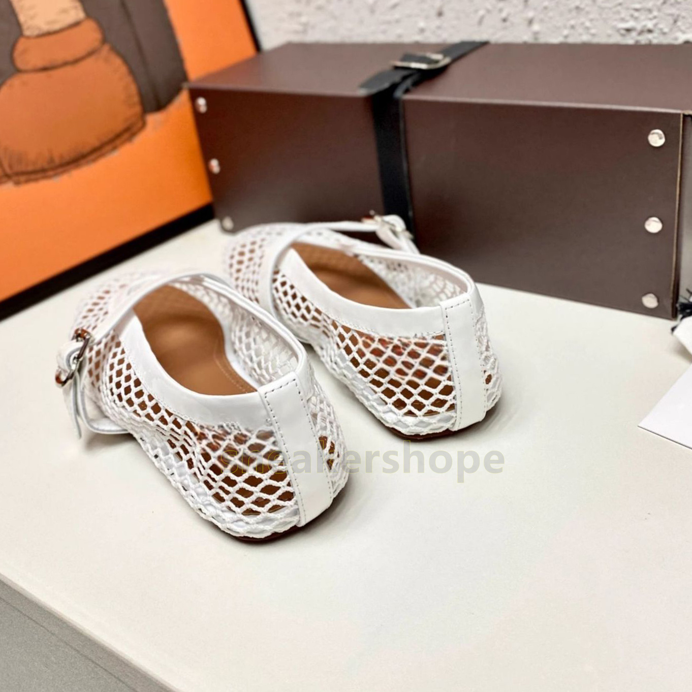 mesh hollow ballet flats heels mary jane loafers womens fashion summer women shoes balck white fishing net weaving buckle designer sandals size 35-43