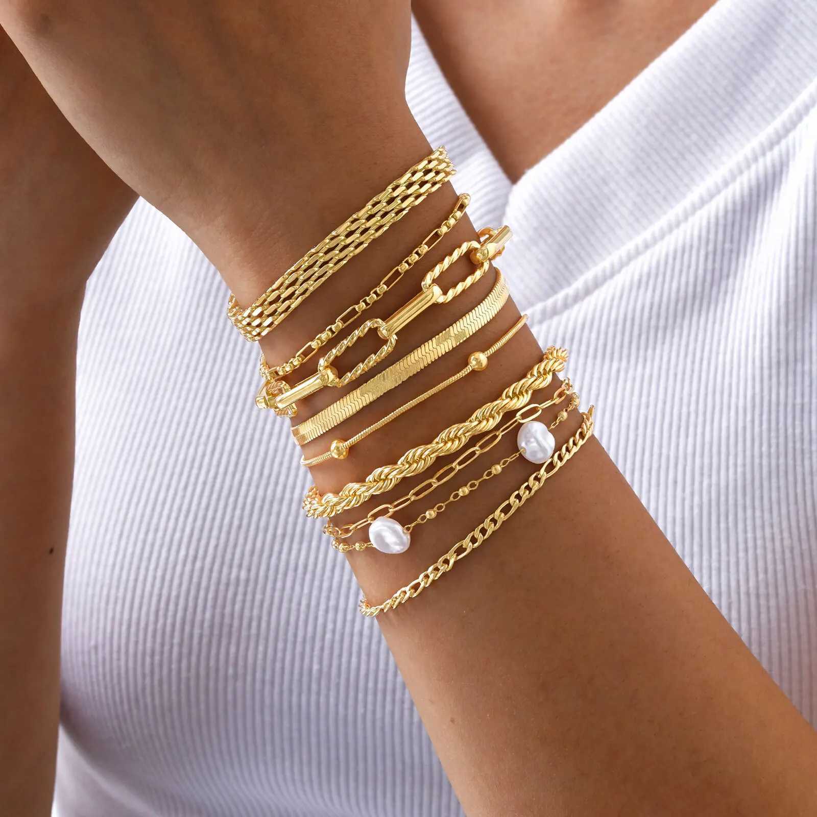 Waterproof Stainless Steel Chain Bracelets For Women Gold Plated Fashion Stackable Link Bracelet Gifts XJ250707