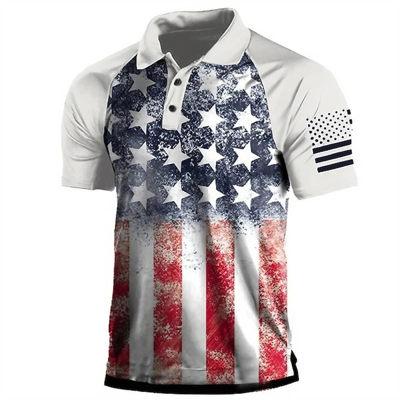 National Flag Mens Casual 3D Polo Shirt Street Daily Holiday American Independence Day Short Sleeve Turndown Clothes 250610