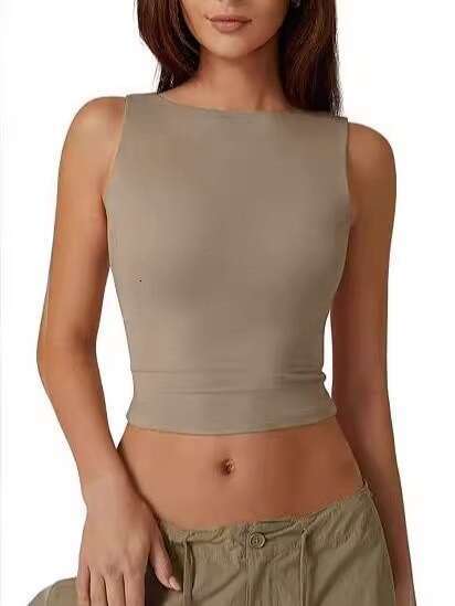 Summer Women's Brown Sleeveless Vest Slim Fit Sexy Backless Top B5