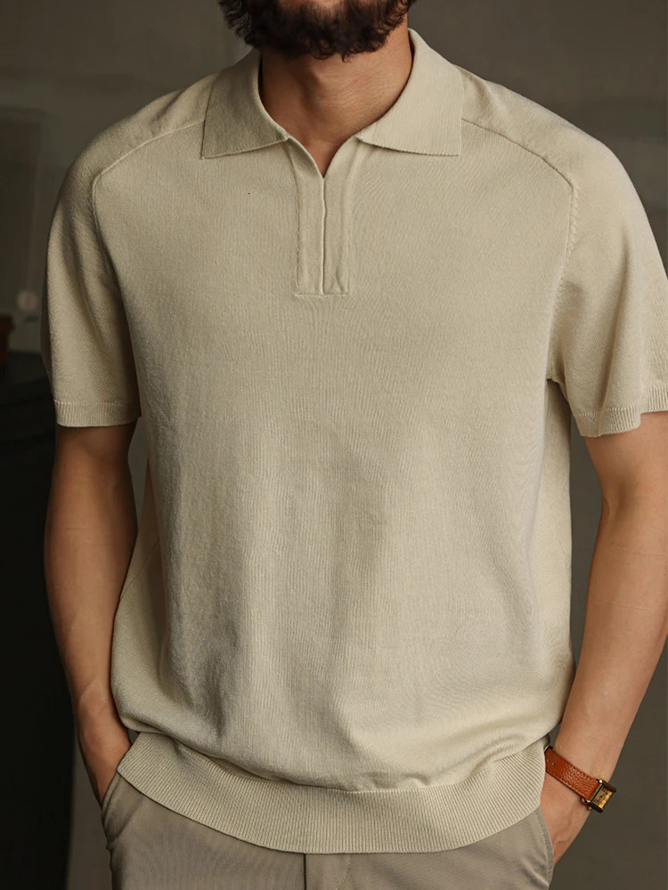 Trendy Slim Mens Short Sleeve Polo Shirt Summer Stylish Zipper Lapel Knitted Shirts For Men Solid Color Polos 250610