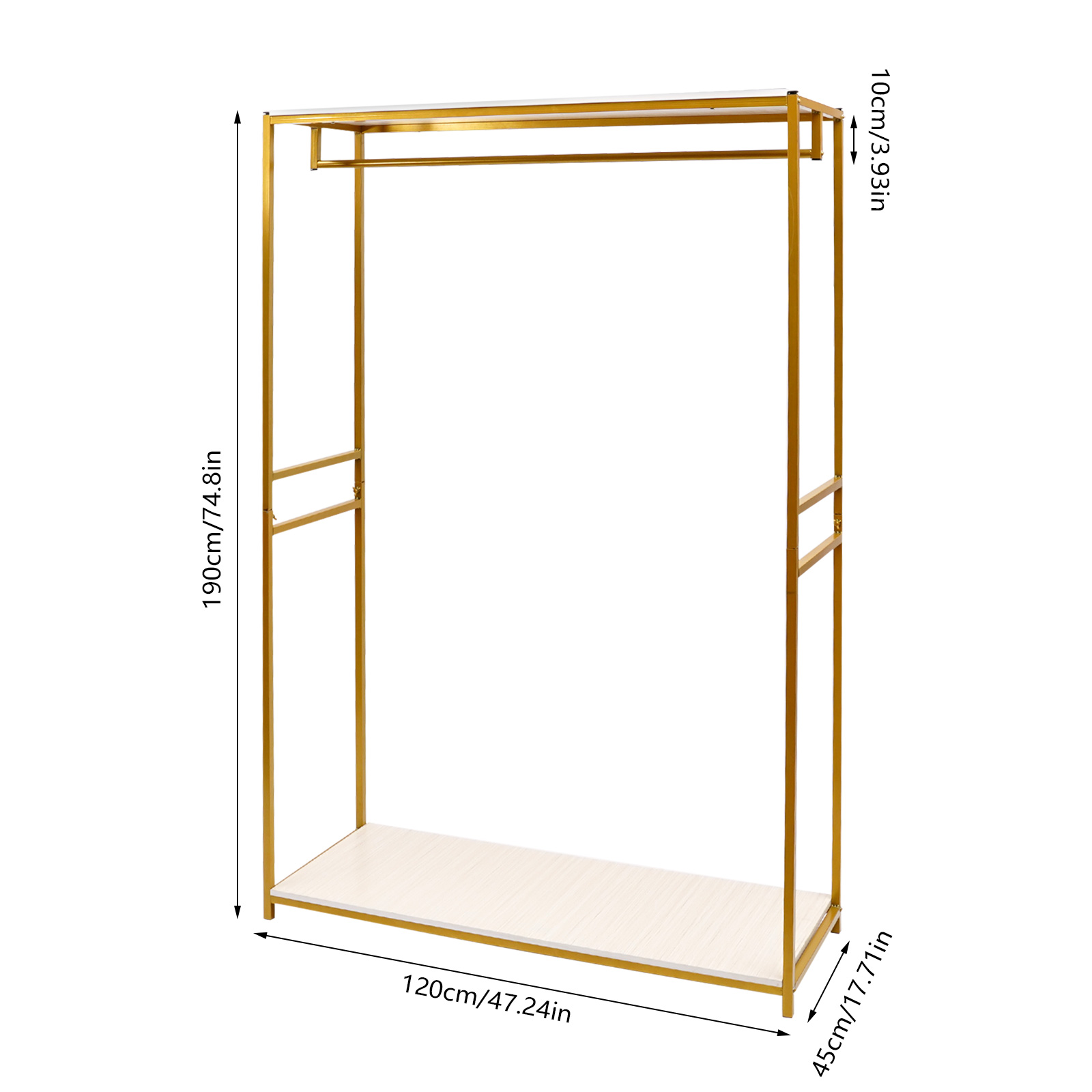 Rolling Clothing Rack, Metal Gold Clothing Rack Bridal Wedding Dress Rack Floor-standing Clothes Rack Adjustable Wire Shelf Clothes Hanger, Wardrobe S