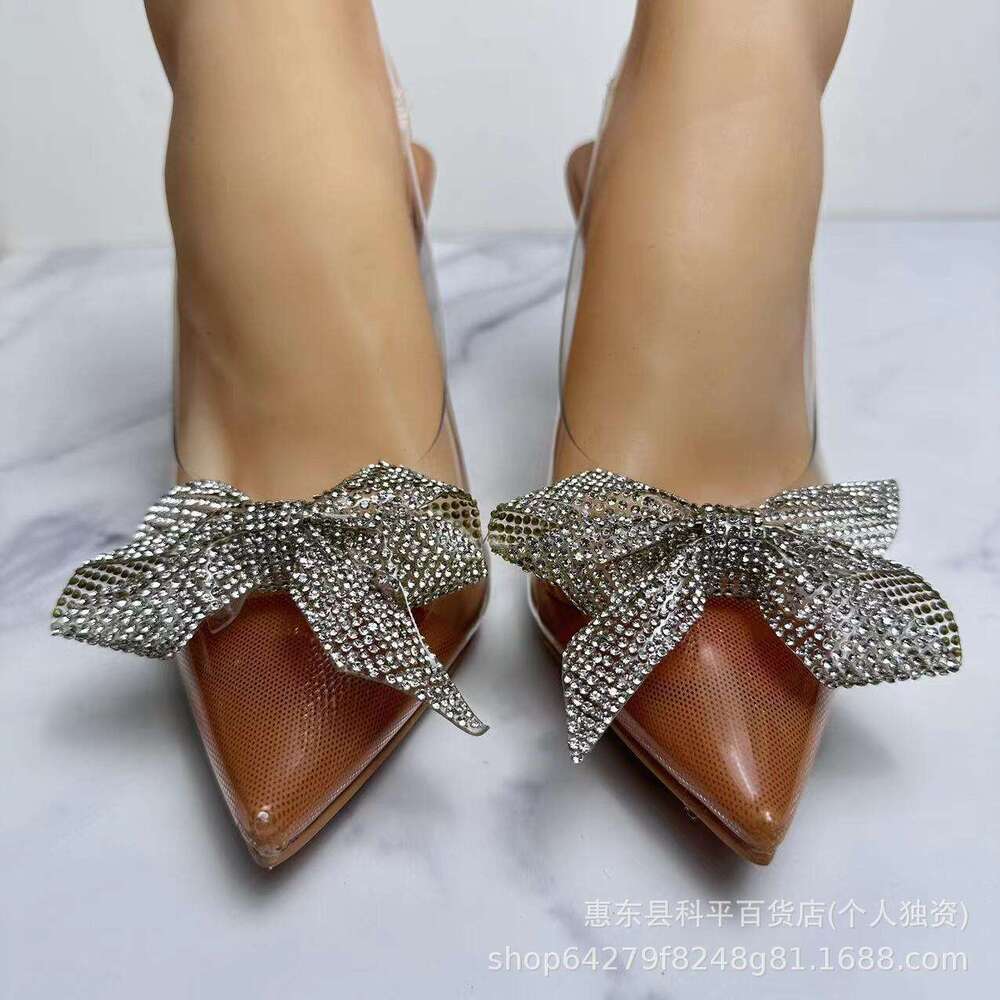 Spanish Shoes New Fairy Style Pointed Toe Rhinestone Bow Transparent High Heels Stiletto Back Strap Women's Sandals
