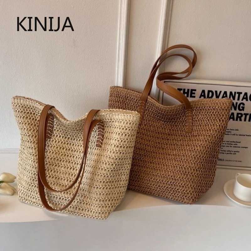 Korean Commuter Large Capacity Straw Woven Shoulder Bag Female Simple Summer Beach Vacation Handmade Basket Bag Travel Tote Bag XJ250610