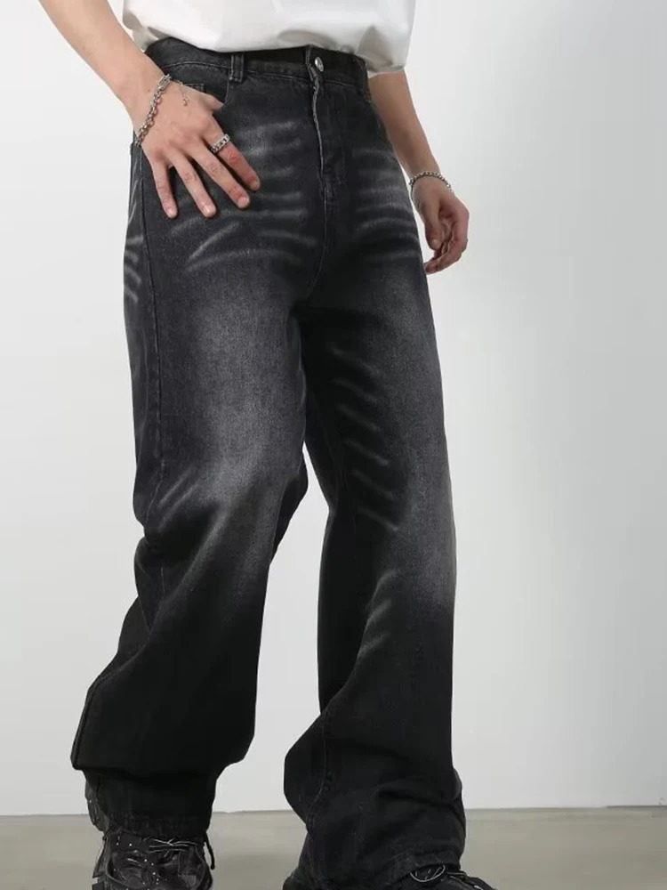 Summer Mens Jeans Wide Leg Classic Daily Denim Pants Waist Cargo Harajuku Jeans Male Autumn Loose Black Long Trousers 250611