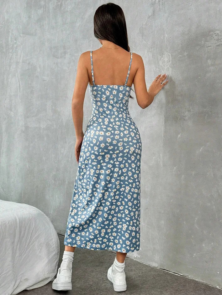 Fall Long Dress Strapless Wrap Chest High Slit Daisy Leopard Print around Skirt Maxi 250611