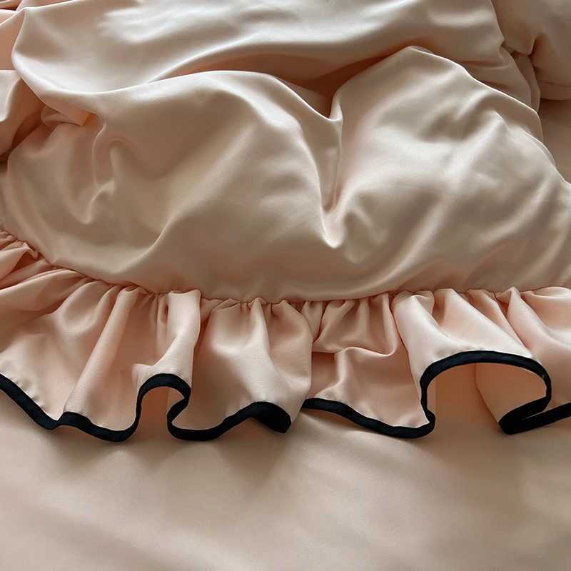 3/4Pcs Korean Princess Style Ruffles Bedding Set Skin-friendly Soft Silky Cool Feeling Duvet Cover Set Bed Sheet cases Y250611