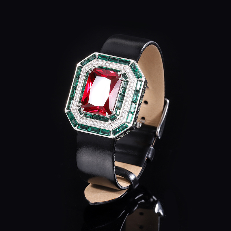 New S925 Silver Faux Ruby Square Pendant Necklace, Luxury Design, Stylish Women's Jewelry, Perfect Gift Choice