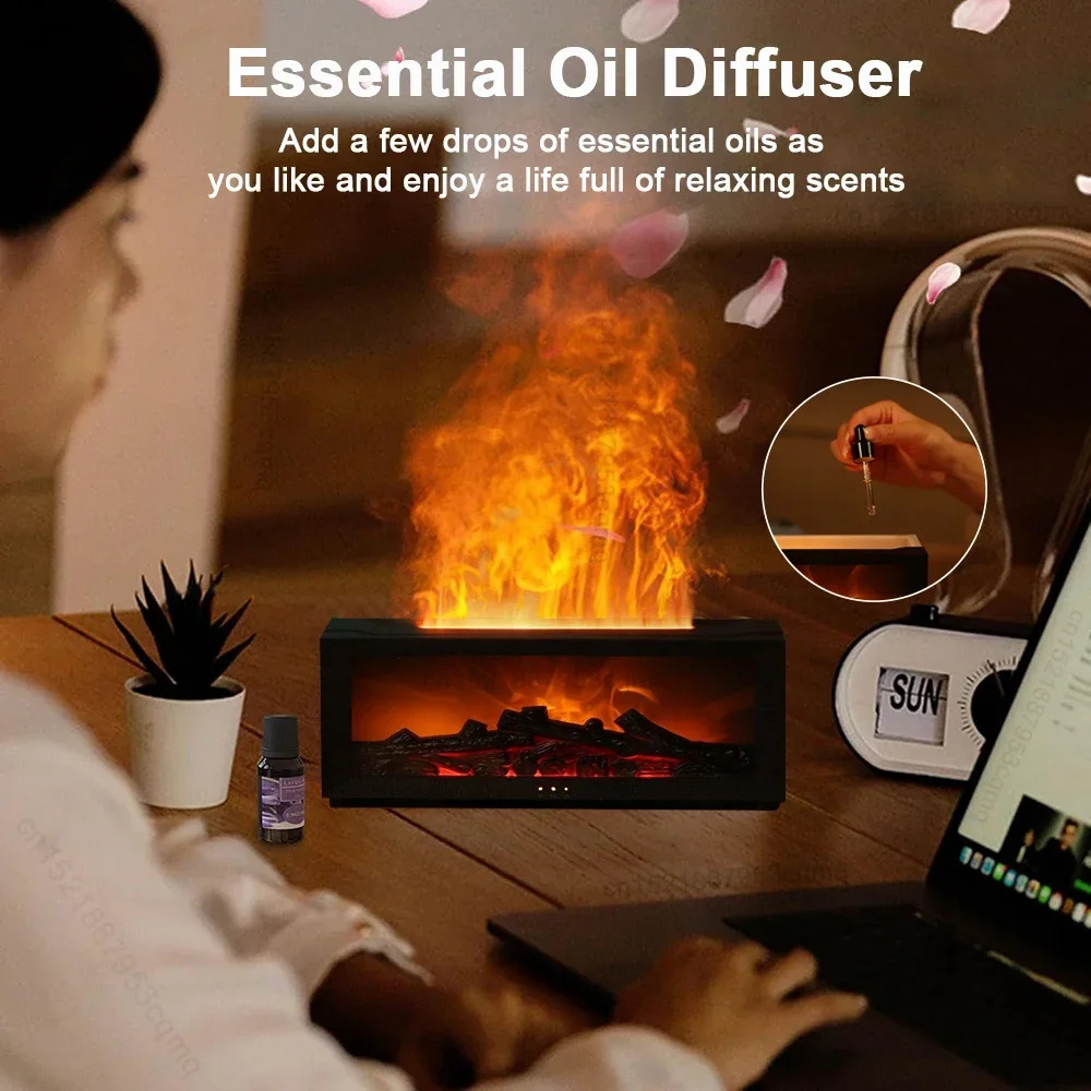Air Humidifier Flame Fireplace Aromatherapy Machine Desktop Air Diffuser Essential Oil with Timed Colorful Light Remote Control 250610bj - view 6