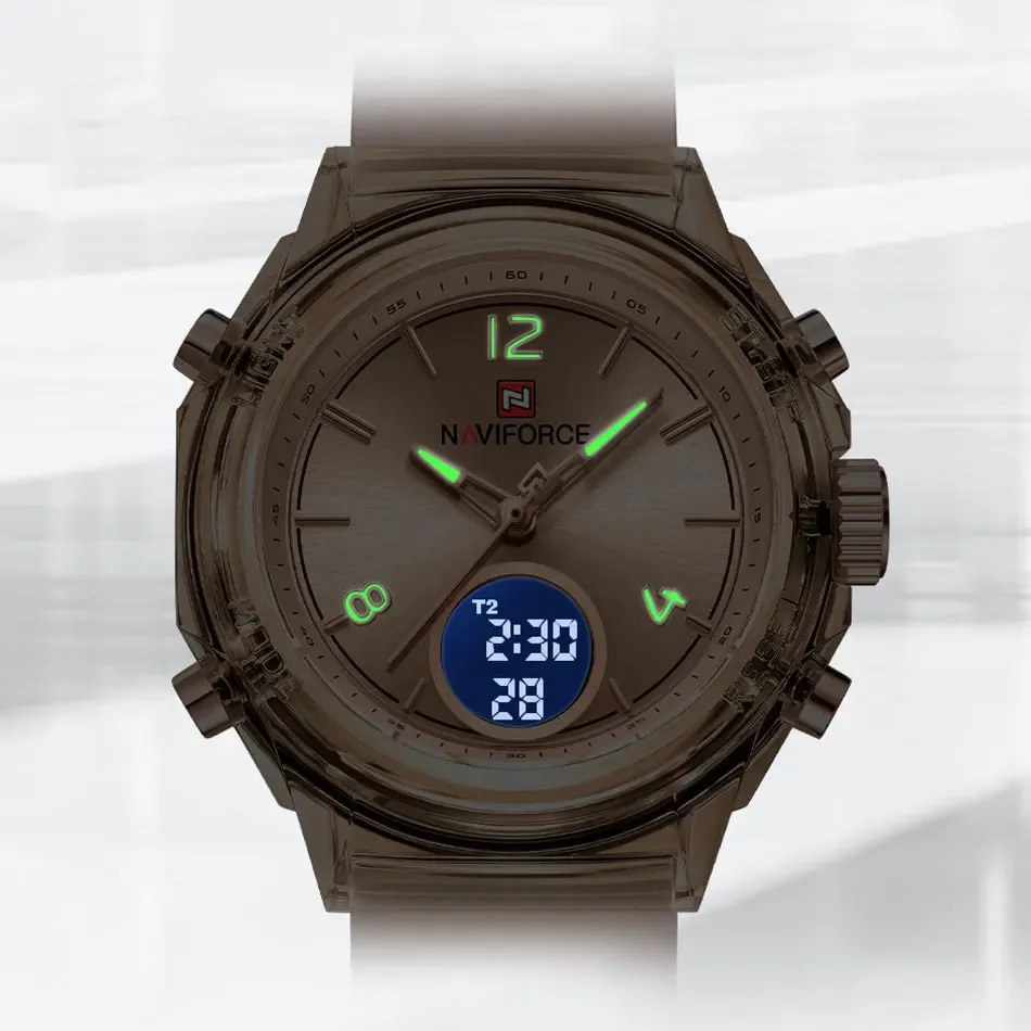 NAVIFORCE Top Womens Watch Outdoor Sports Waterproof Watches Dual Time Display Quartz Wristwatches Rubber Digital Clock 250606