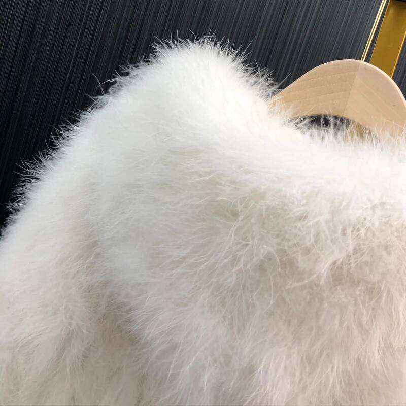 Length With Cap Fluffy Feather Marabou Jacket Winter Womens Clothing Outerwear Warm Coat Eveningwear Wife's Gift Turkey Feather