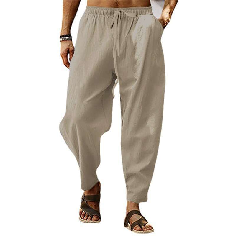 Summer Men's Hip-Hop Breathable Cotton Linen Loose Casual Sports Pants B5