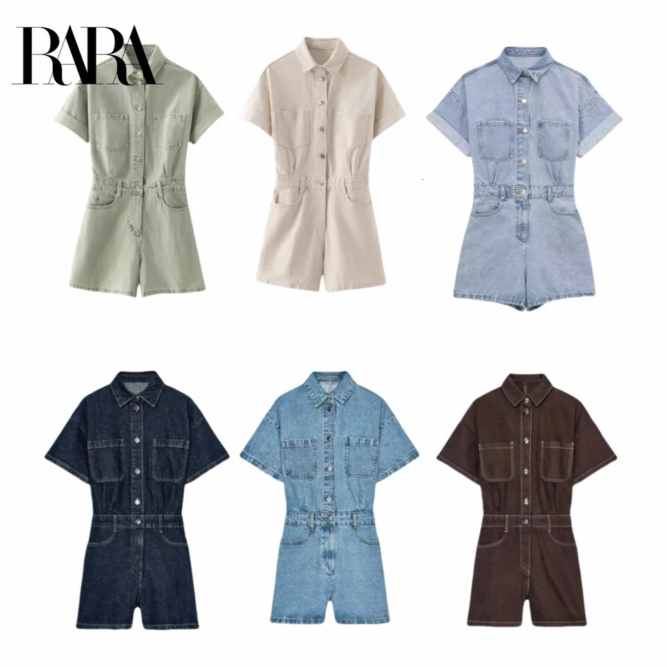 RARA Summer Womens Workwear Style Personalized Denim Pocket Decoration Jumpsuit Waist Slimming Loose Shorts 250609
