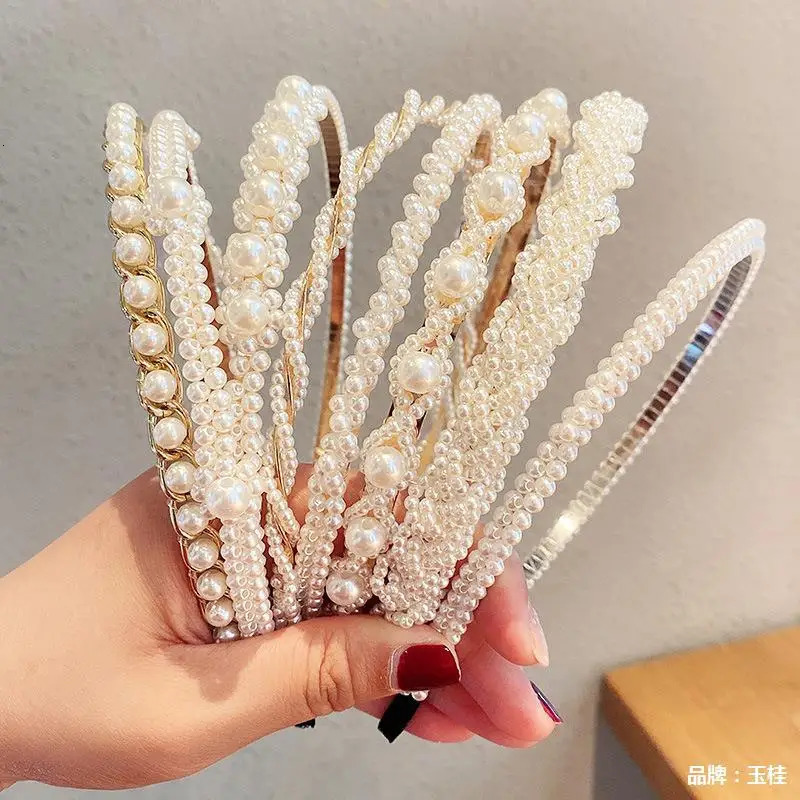 Elegant Simulated Pearl Beads Hairband Hair Accessories Fashion Crystal Hair Hoop Handmade Headband Headwear For Girl Women 250610