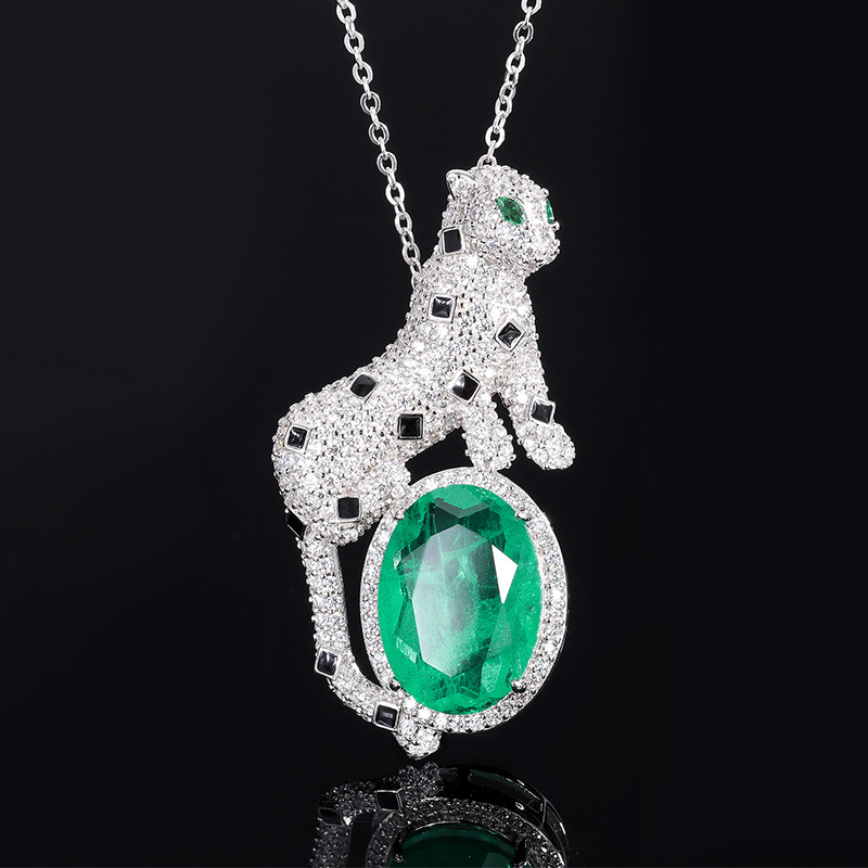 S925 Silver Faux Colored Gemstone Leopard Shaped Luxury Pendant Necklace, 13x18mm Main Stone, Fashionable Elegant Design, Perfect Women's Jewelry