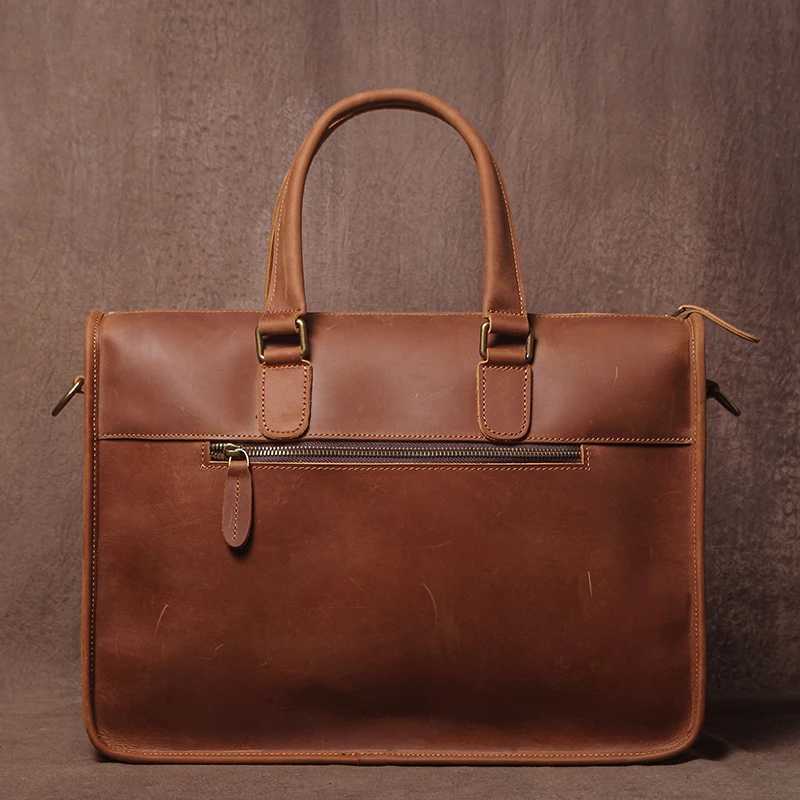 GURO Vintage Genuine Leather Handbag Mens Executive Briefcase Crazy Horse Cowhide Shoulder Bag Business Laptop Crossbody Bags W250610