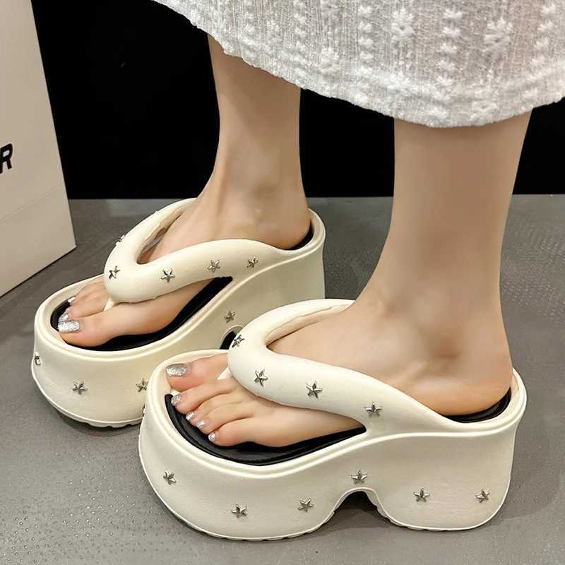 Thick Bottom Eva Wedge Flip Flops for Women Fi Star Decor Chunky Platform Sandals Woman 2025 Summer N Slip BeacXJ250610