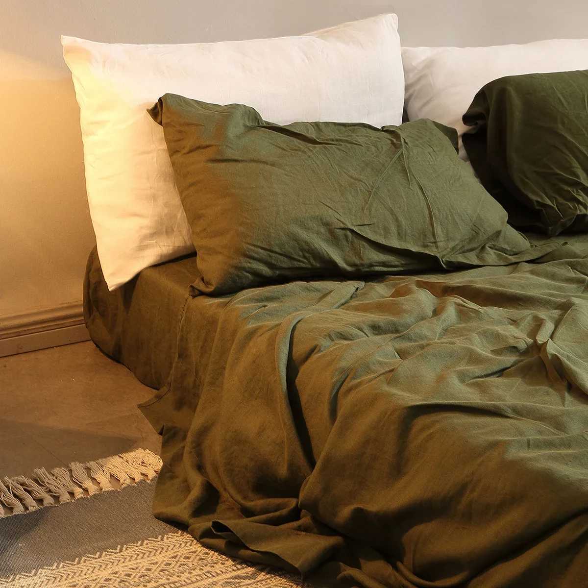 Bed Sheet Set 4 Piece 100% Pure Linen Bedding 1 Flat Sheet 1 Deep Pocket Fitted Sheet 2 cases Flax Sheets Set Bedding Set Y250611