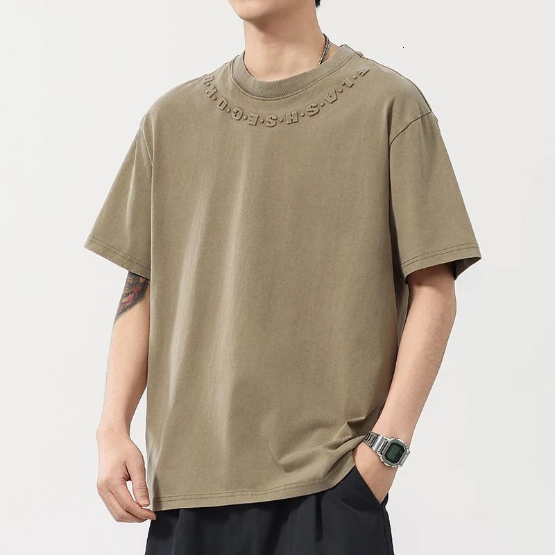 Mens Summer 3D Letter Loose Casual Fashion Washed Cotton Short Sleeve T-shirt Campus T Shirts Tops 250611