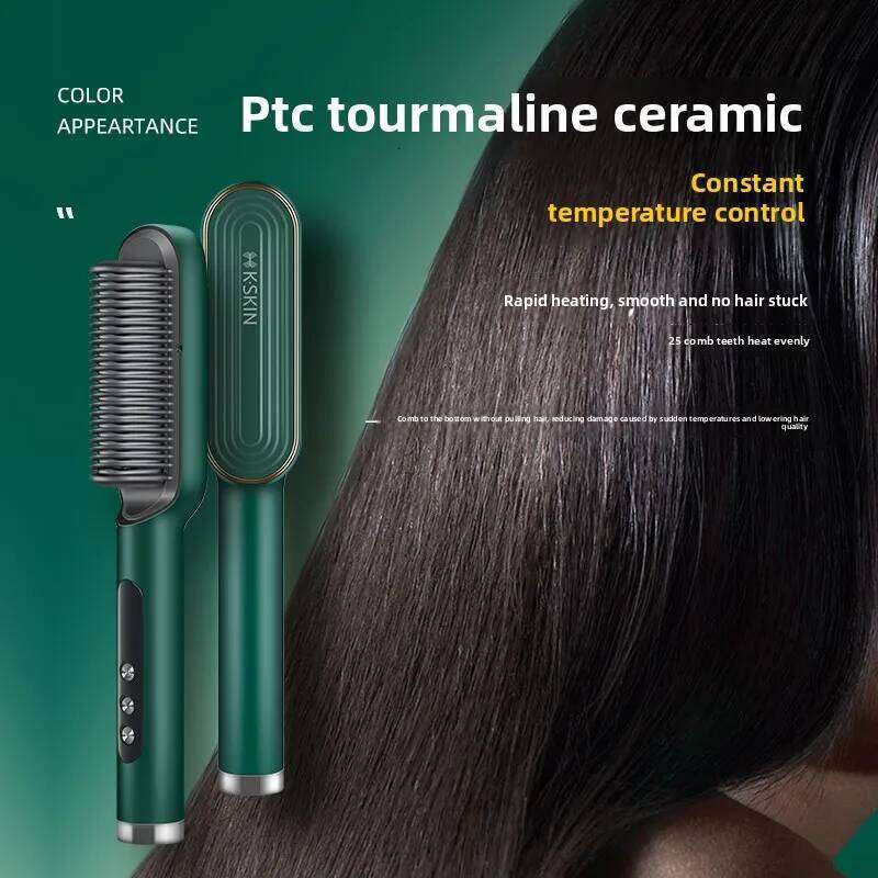 Electric 2-In-1 Straight Hair Curling Brush Straightener Comb Negative Ion Anti-Scalding Styling Tool For Hot Sale