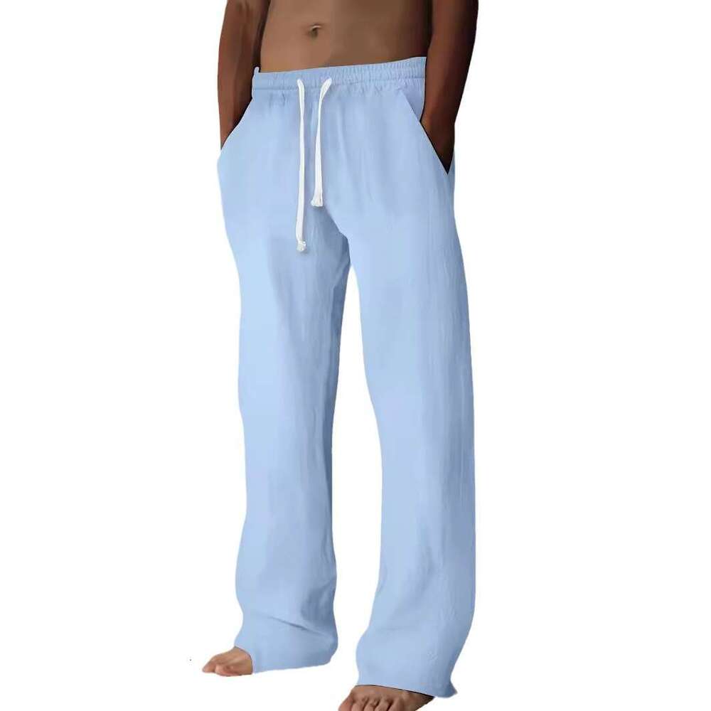 Men's Loose Casual Solid Color Drawstring Straight Pants B5