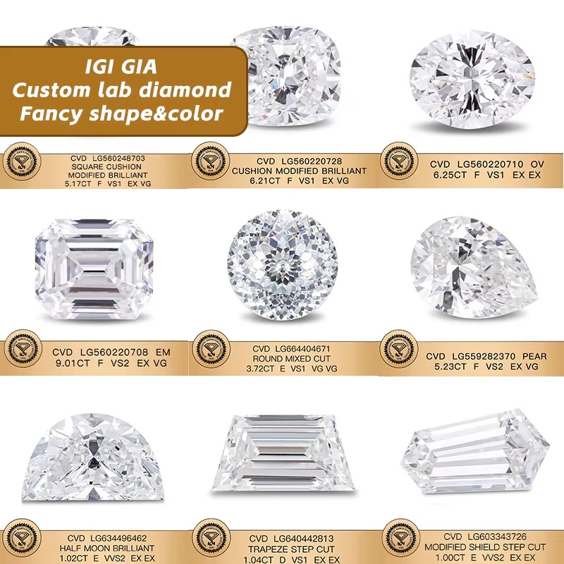 Wholesale IGI Gia Certified D Color 1ct 2ct 3ct Laboratory Diamonds CVD HPHT Lab Created Lab Grown Fancy Shape Diamond
