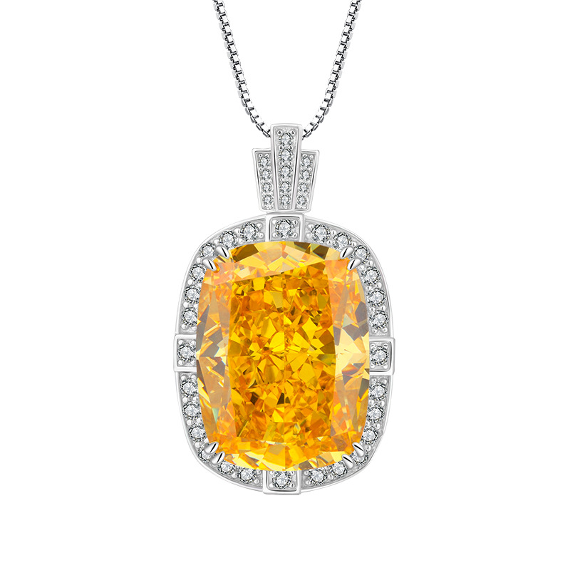 S925 Silver High-Carbon Diamond Radiant Cut Square Pendant Necklace, 15x20mm Design, Stylish Women's Jewelry, Elegant Affordable Luxury Piece
