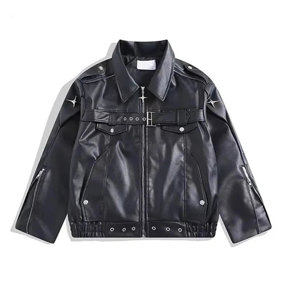 Men Pu Jacket Motorcycle Biker Straps Metal Pu Jacket Streetwear Fashion Versatile Trendy Casual Long-Sleeve Tops MenS Clothing 250611