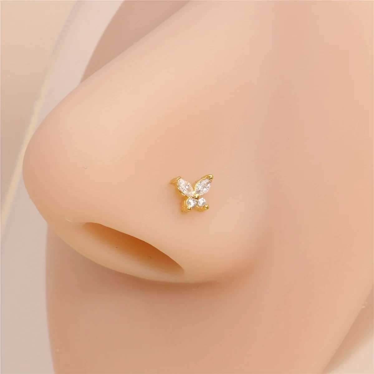 Nose Rings Stainless Steel L Shaped Nose Studs Butterfly Screw Nose Stud for Women Men Nose Piercing Jewelry Silvery/Golden W250611