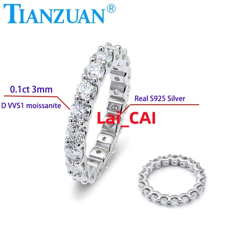 0.1ct 3mm Round White Moissanite Ring Eternity Band Ring 925 Sterling Silver Jewelry Rings Engagement Wedding Dating Gift Women
