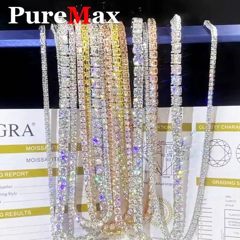 Hip Hop Necklace Moisssanite Gold Plated Sterling Sier Jewelry UnisexMoissanite Tennis Chain For Women & Man
